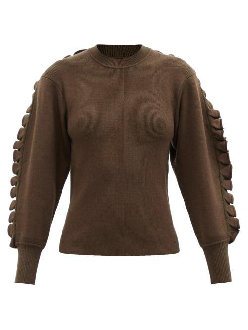 Chlo - Ruffle-trimmed Merino Wool-blend Sweater - Womens - Khaki