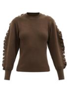 Chlo - Ruffle-trimmed Merino Wool-blend Sweater - Womens - Khaki