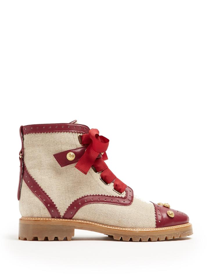 Rue St. Santiago Canvas And Leather Ankle Boots