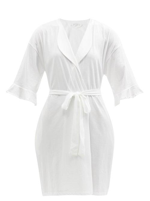 Ladies Lingerie Skin - Catarina Short Ruffled Organic Pima-cotton Robe - Womens - White