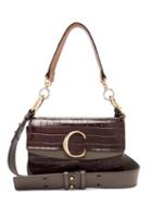 Matchesfashion.com Chlo - The C Crocodile Effect Leather Shoulder Bag - Womens - Grey