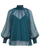 Matchesfashion.com Zimmermann - Moncur High Neck Polka Dot Silk Blouse - Womens - Green Multi