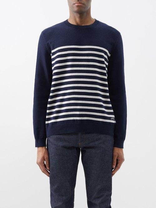 A.p.c. - Striped Cotton And Cashmere-blend Sweater - Mens - Navy Stripe