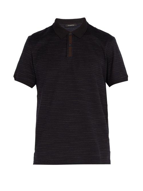 Matchesfashion.com Ermenegildo Zegna - Suede Placket Cotton Polo Shirt - Mens - Navy Multi