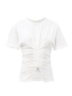 Matchesfashion.com Isabel Marant - Soyona Gathered Slit-hem Cotton-jersey T-shirt - Womens - Ivory