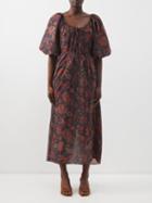 Fil De Vie - Aurora Paisley-print Batiste Midi Dress - Womens - Red Print