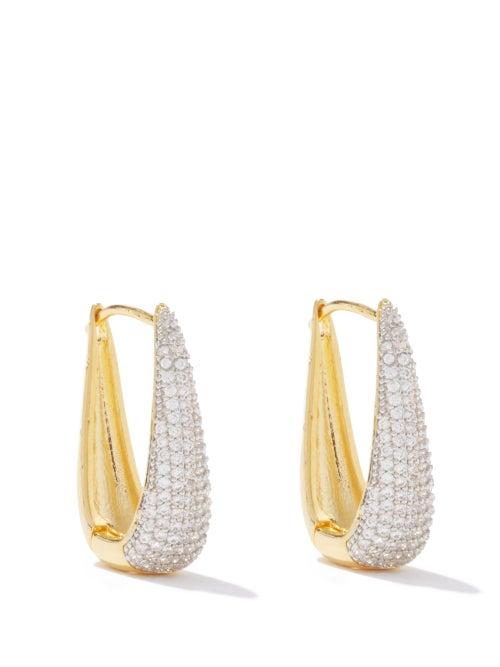 Fallon - Crystal-pav Hoop Huggie Earrings - Womens - Crystal