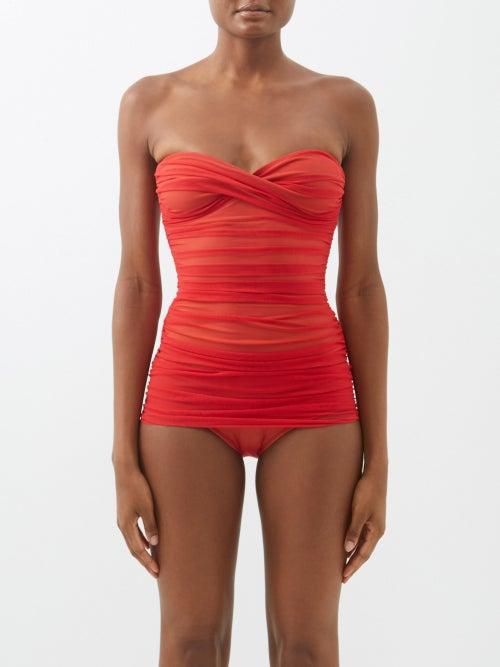 Norma Kamali - Walter Mio Bandeau Ruched Swimsuit - Womens - Red
