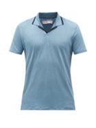 Orlebar Brown - Felix Tipped-collar Linen-piqu Polo Shirt - Mens - Light Blue