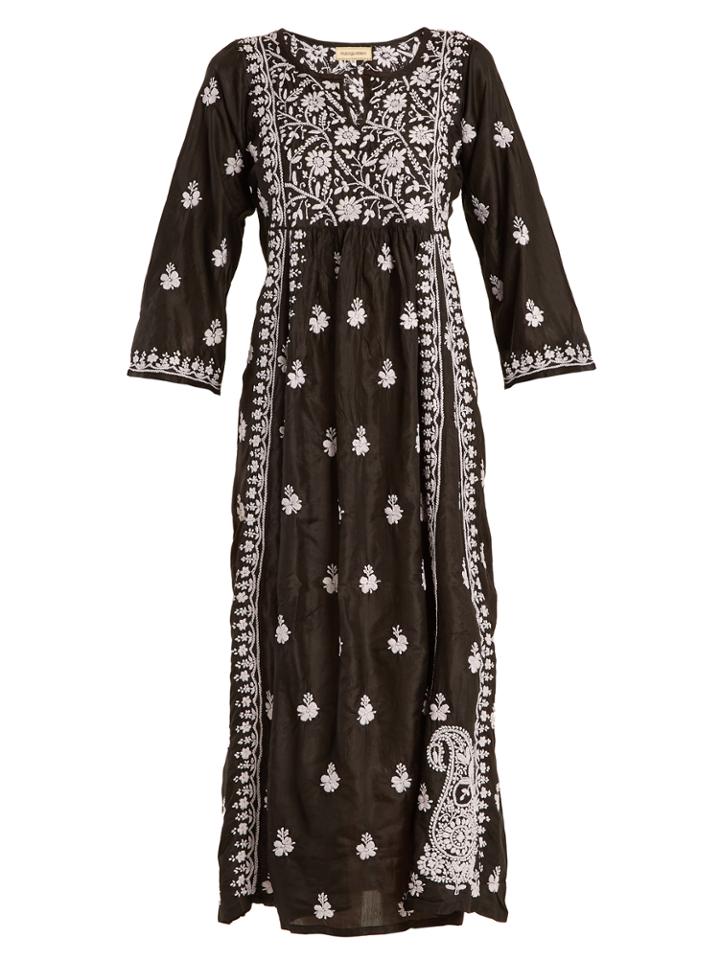 Muzungu Sisters Floral-embroidered Silk Dress