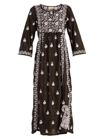 Muzungu Sisters Floral-embroidered Silk Dress
