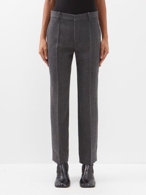Chlo - Pintucked Wool-blend Suit Trousers - Womens - Charcoal