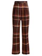 Matchesfashion.com Acne Studios - High Rise Checked Wool Blend Trousers - Womens - Brown Multi