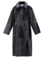 Stand Studio - Inez Check Faux-fur Coat - Womens - Navy