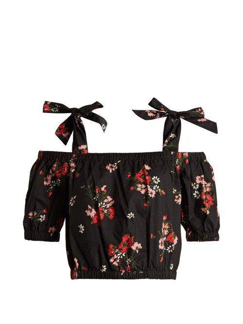 Matchesfashion.com Rebecca Taylor - Marguerite Floral Print Cotton Cropped Top - Womens - Black Print