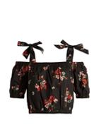 Matchesfashion.com Rebecca Taylor - Marguerite Floral Print Cotton Cropped Top - Womens - Black Print