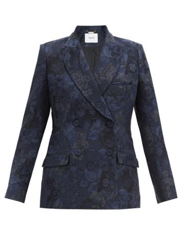 Matchesfashion.com Erdem - Freesia Floral-jacquard Double-breasted Jacket - Womens - Navy