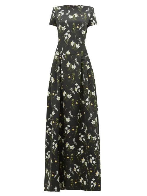 Matchesfashion.com Erdem - Alphonse Daffodil Ditsy-print Satin-twill Gown - Womens - Black Print
