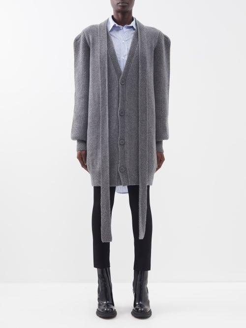 Sa Su Phi - Neck-tie Puff-shoulder Cashmere Cardigan - Womens - Dark Grey