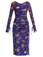 Diane Von Furstenberg Canton-print Ruched Mesh Dress