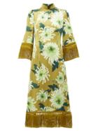Matchesfashion.com Andrew Gn - Tasselled Floral Print Silk Blend Dress - Womens - Green Multi