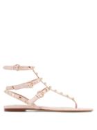 Matchesfashion.com Valentino - Rockstud Flat Suede Sandals - Womens - Light Pink
