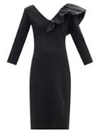 Matchesfashion.com Givenchy - Flounced V-neck Ribbed-jersey Dress - Womens - Black