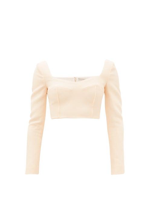 Matchesfashion.com Emilia Wickstead - Jules Cropped Sweetheart-neck Cloqu Top - Womens - Cream