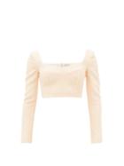 Matchesfashion.com Emilia Wickstead - Jules Cropped Sweetheart-neck Cloqu Top - Womens - Cream