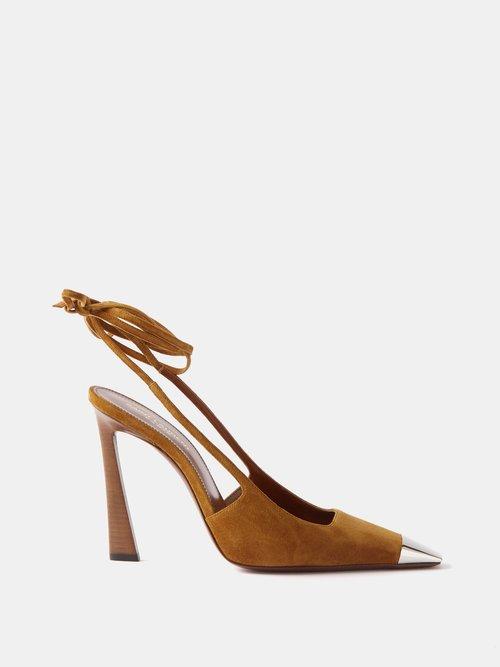 Saint Laurent - Blade 105 Ankle-strap Suede Pumps - Womens - Brown