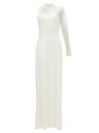 Matchesfashion.com Alexander Mcqueen - One-shoulder Lace-trimmed Crepe Gown - Womens - Ivory
