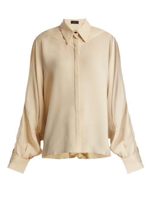 Matchesfashion.com Joseph - Gathered Sleeve Silk Blouse - Womens - Cream
