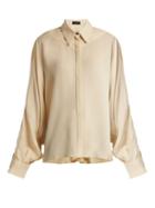 Matchesfashion.com Joseph - Gathered Sleeve Silk Blouse - Womens - Cream