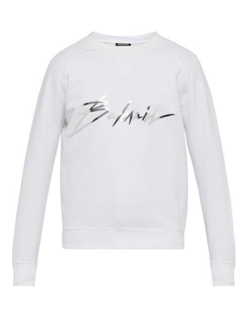 Matchesfashion.com Balmain - Logo Print Cotton Jersey Sweatshirt - Mens - White