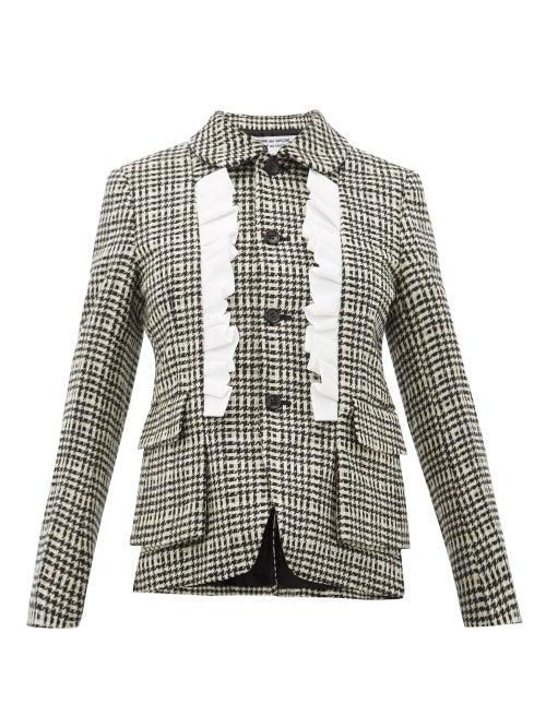 Matchesfashion.com Comme Des Garons Comme Des Garons - Ruffle Trimmed Houndstooth Tweed Jacket - Womens - Black White