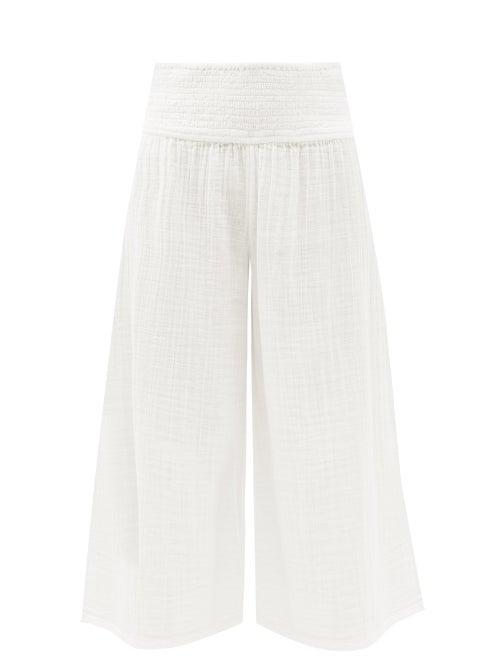 Matchesfashion.com Anaak - Maya Shirred-waist Cotton-muslin Culottes - Womens - White