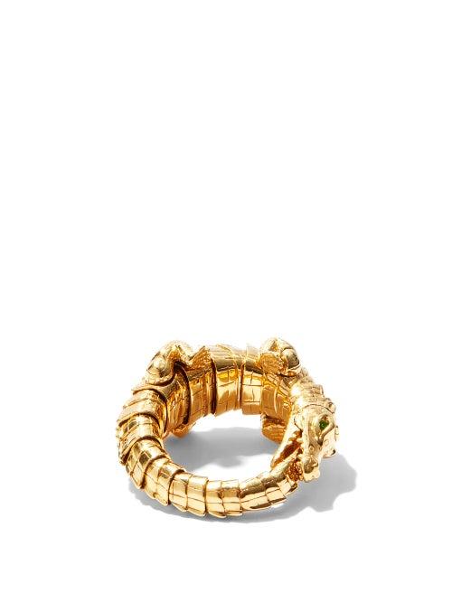 Matchesfashion.com Bibi Van Der Velden - Alligator Wrap Tsavourite & 18kt Gold Ring - Womens - Gold