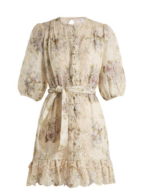 Matchesfashion.com Zimmermann - Iris Floral Print Linen Dress - Womens - Purple Multi
