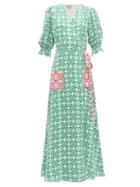 Matchesfashion.com Beulah - Aditi Tile Print Silk Midi Wrap Dress - Womens - Green Multi