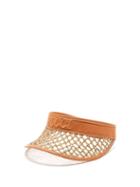 Emilio Pucci - Logo-embossed Leather And Straw Visor Hat - Womens - Brown