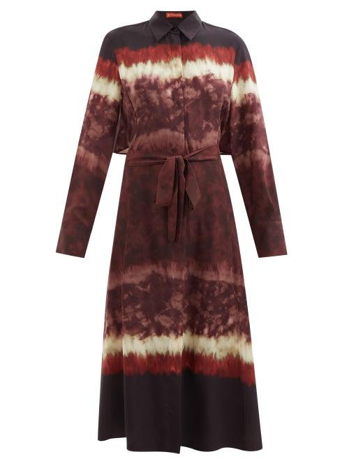 Altuzarra - Lucie Tie Dye-print Crepe Midi Shirt Dress - Womens - Burgundy Multi