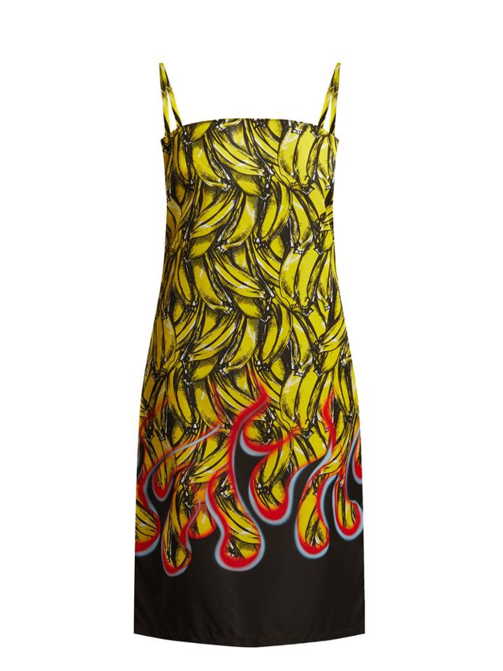 Prada Banana And Flame-print Gabardine Dress