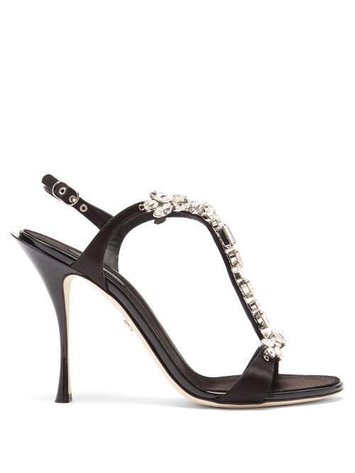 Matchesfashion.com Dolce & Gabbana - Crystal-embellished Suede T-bar Slingback Sandals - Womens - Black Silver