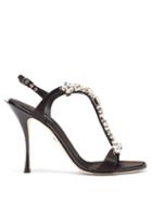 Matchesfashion.com Dolce & Gabbana - Crystal-embellished Suede T-bar Slingback Sandals - Womens - Black Silver