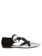 Matchesfashion.com Proenza Schouler - D'orsay Leather & Suede Flats - Womens - Black Silver