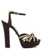 Matchesfashion.com Dolce & Gabbana - Peep-toe Satin & Leather Platform Sandals - Womens - Black Gold