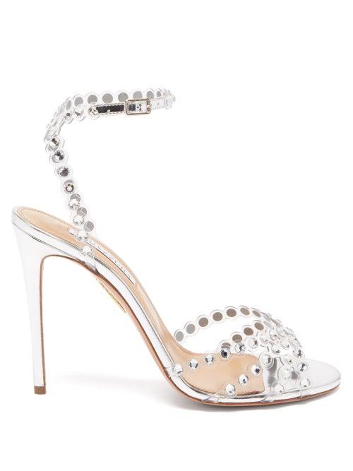 Aquazzura - Tequila 105 Crystal-embellished Leather Sandals - Womens - Silver