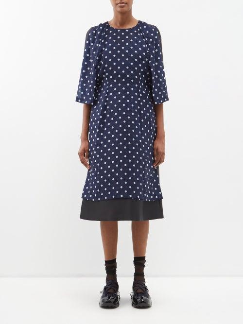 Comme Des Garons Comme Des Garons - Layered Polka-dot Chiffon Midi Dress - Womens - Navy White