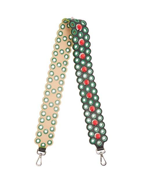 Matchesfashion.com Fendi - Strap You Spike Embellished Leather Bag Strap - Womens - Black Green