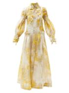 Matchesfashion.com Zimmermann - Botanica Wattle-print Linen-blend Organza Dress - Womens - Yellow Print